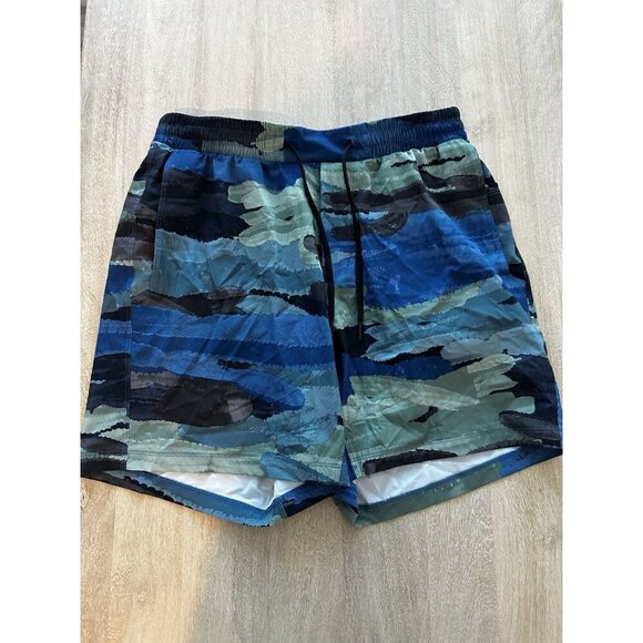 Lululemon Men's Board Shorts Swim Trunks Green Blue Black Lined Size Large 7" - Picture 1 of 5